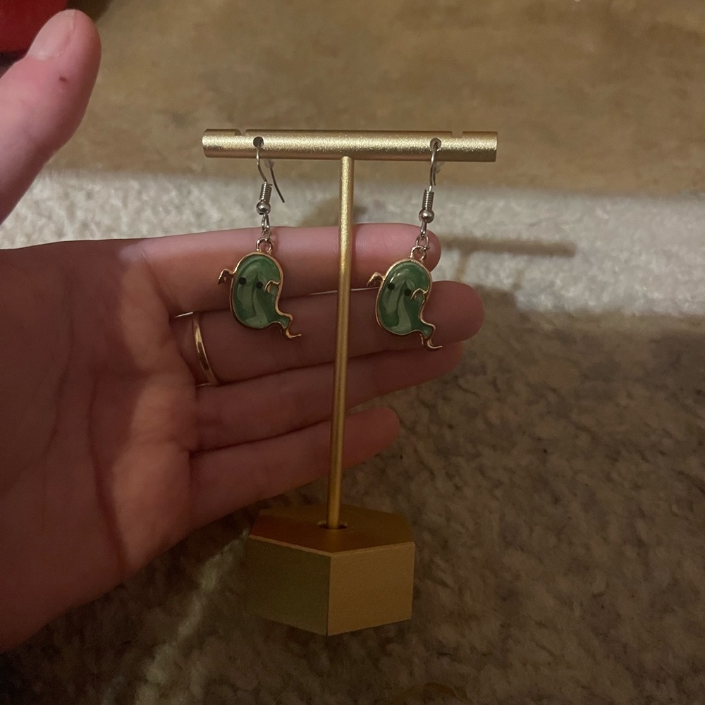Green Ghost Tear-Drop Earrings.